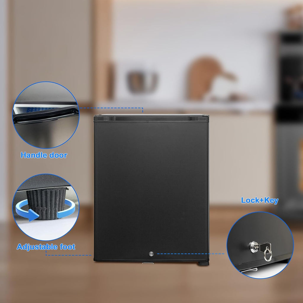 Compact Refrigerator with Lock 110V 12V RV Refrigerator No Noise Mini Fridge for Dorm Bedroom Office, 2.1 Cu.Ft