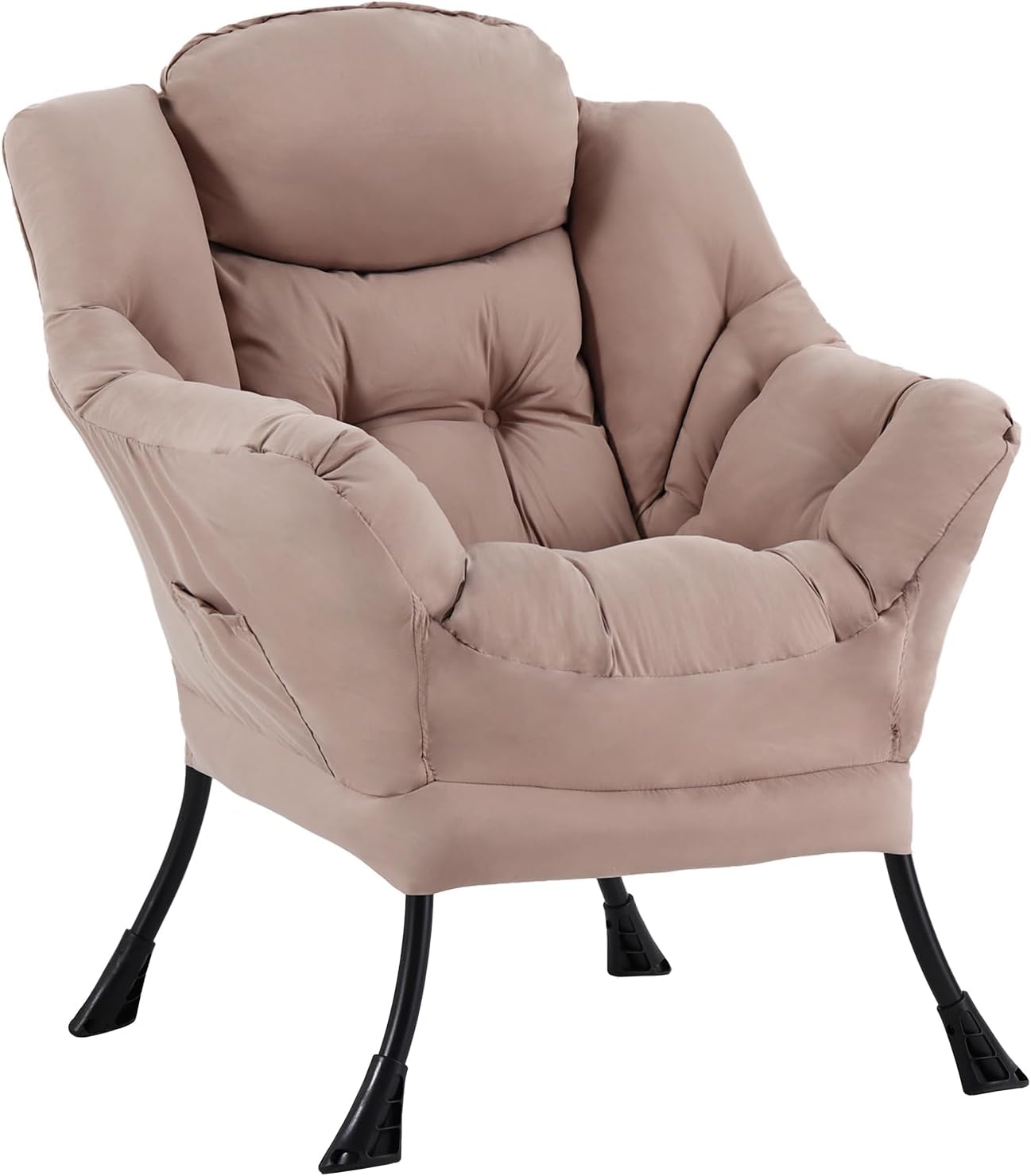 MBOOYOME Lazy Chair, Modern Soft Reading Chair Accent Contemporary Sofa Chair with Armrests and a Side Pocket for Living Room, Bedroom, Dorm & Office, Khaki
