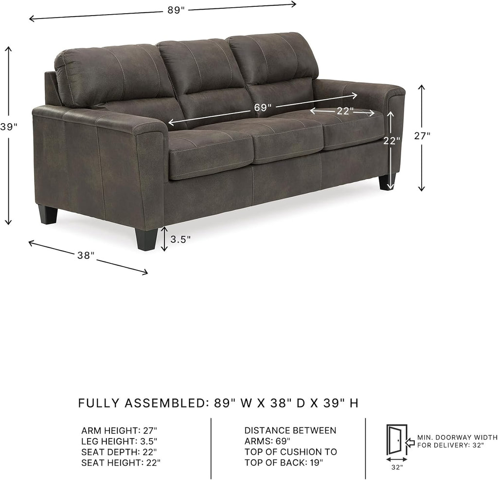 Signature Design by Ashley Navi Faux Leather Modern Sofa, Gray