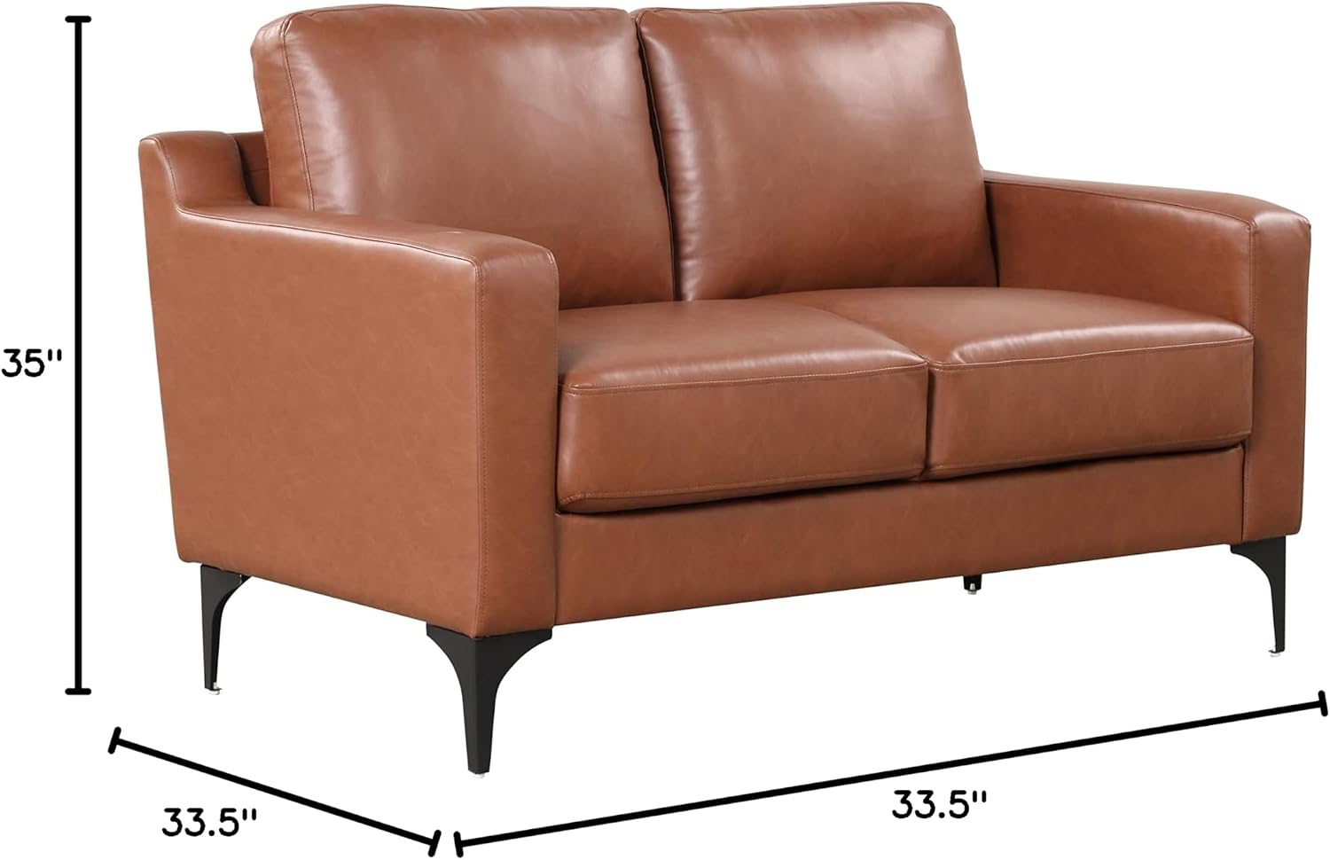 Serta Triton 55.5' Loveseat, Transitional Modern, Dreamcoil Comfort, Metal Legs, Vegan Leather, Brown