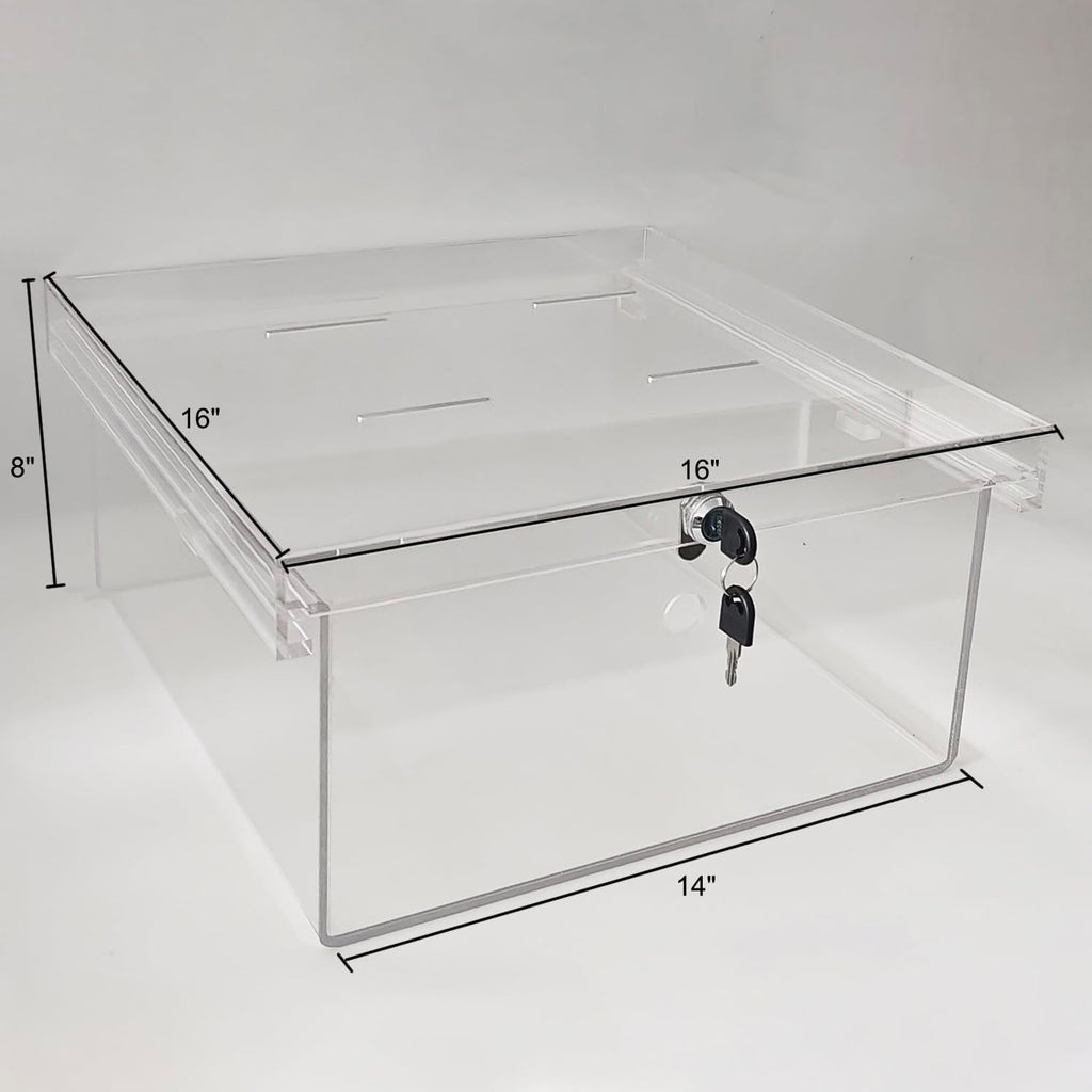 CiaoHER Extra Large Clear Acrylic Refrigerator Medicines Insulin Narcotics Storage Lock Box with Two Keys and Mounting Hardware，16''D x 14''W x 8''H