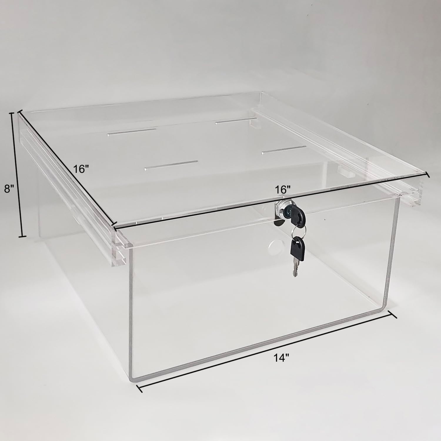 CiaoHER Extra Large Clear Acrylic Refrigerator Medicines Insulin Narcotics Storage Lock Box with Two Keys and Mounting Hardware，16''D x 14''W x 8''H