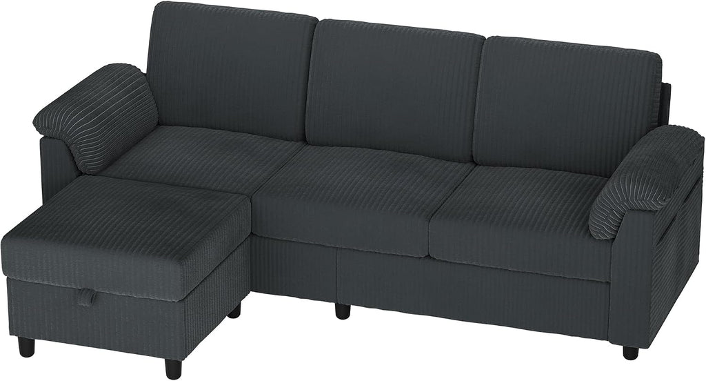 Vongrasig 79' Convertible Sectional Couches Sofa with Storage Ottoman, 3 Seat L Shaped Couch with Side Storage Pockage, Small Couches for Living Room, Apartment and Small Space, Grey
