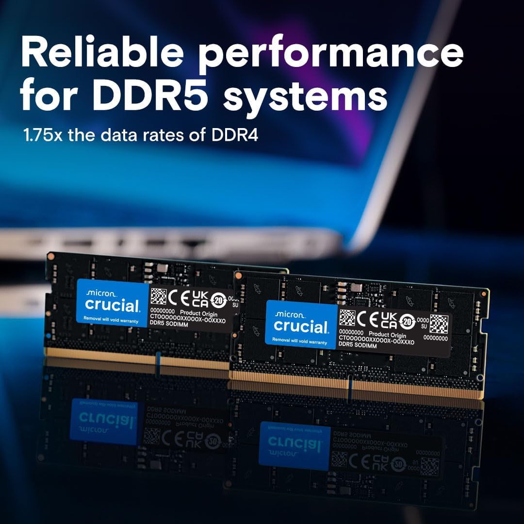 Crucial 16GB DDR5 RAM Laptop Memory Kit (2x8GB), 5600MHz (or 5200MHz or 4800MHz), SODIMM 262-Pin, Compatible with 13th Gen Intel Core and AMD Ryzen 6000 - CT2K8G56C46S5