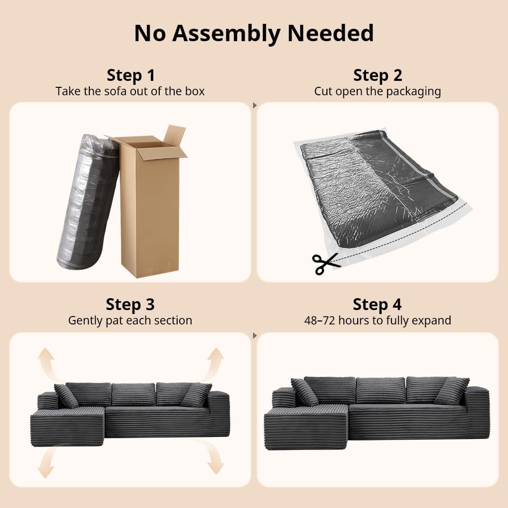 COMHOMA 105'Modular Sectional Sofa with Deep Seat,Cloud Upholstered L-Shape Couch Wide Arms Corduroy Fabric High-Density Foam Chaise Lounge for Living Room No Assembly Required
