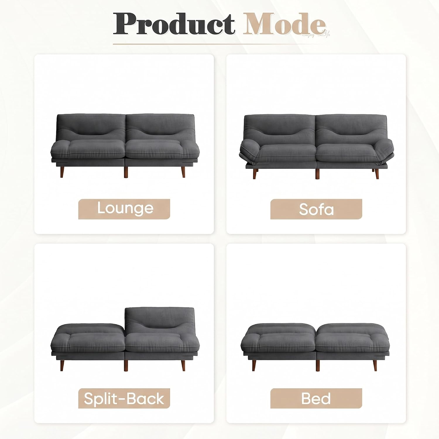 Homall Futon Sofa Bed, Modern Loveseat Futon Couch with Adjustable Backrest and Armrests, Sleeper Sofa Bed with Wood Frame for Living Room, Office, Apartment (Fabric, Dark Grey)