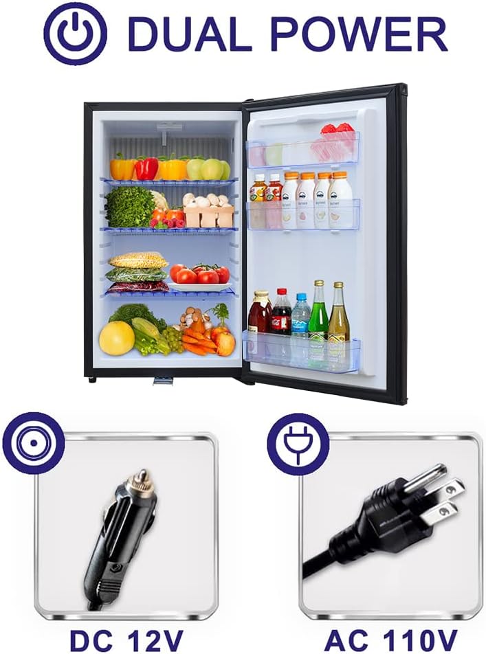 1.7 Cu.Ft Compact Refrigerator, 120V/12V Mini Fridge with Lock & Key, Reversible Door, Quiet Absorption Refrigerator for Truck, RV, Camper, Dorm & Office