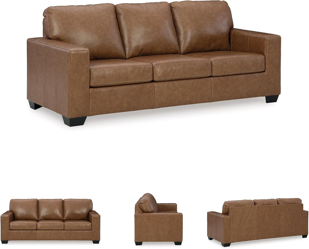 Signature Design by Ashley Bolsena Contemporary 2-in-1 Leather Match Sofa Sleeper with Folding Gel Memory Foam Mattress, Queen, Dark Brown