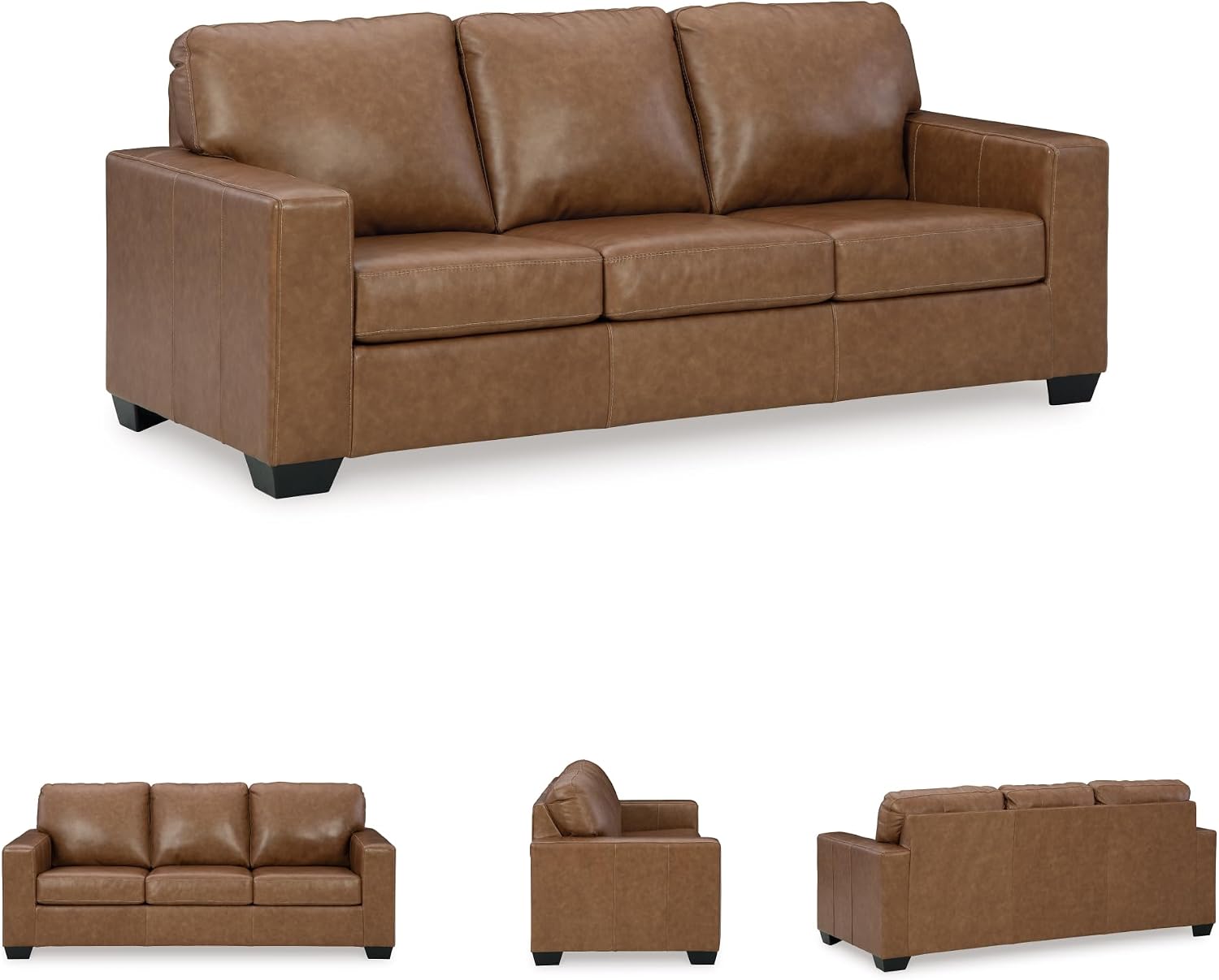Signature Design by Ashley Bolsena Contemporary 2-in-1 Leather Match Sofa Sleeper with Folding Gel Memory Foam Mattress, Queen, Dark Brown