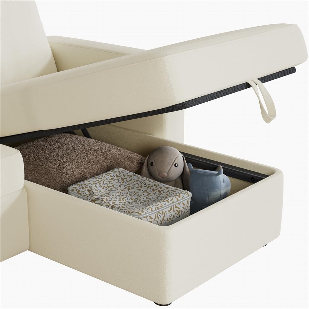 Yaheetech Sectional Sofa L-Shaped Sofa Couch Bed w/Chaise & USB, Reversible Couch Sleeper w/Pull Out Bed & Storage Space Living Room Beige
