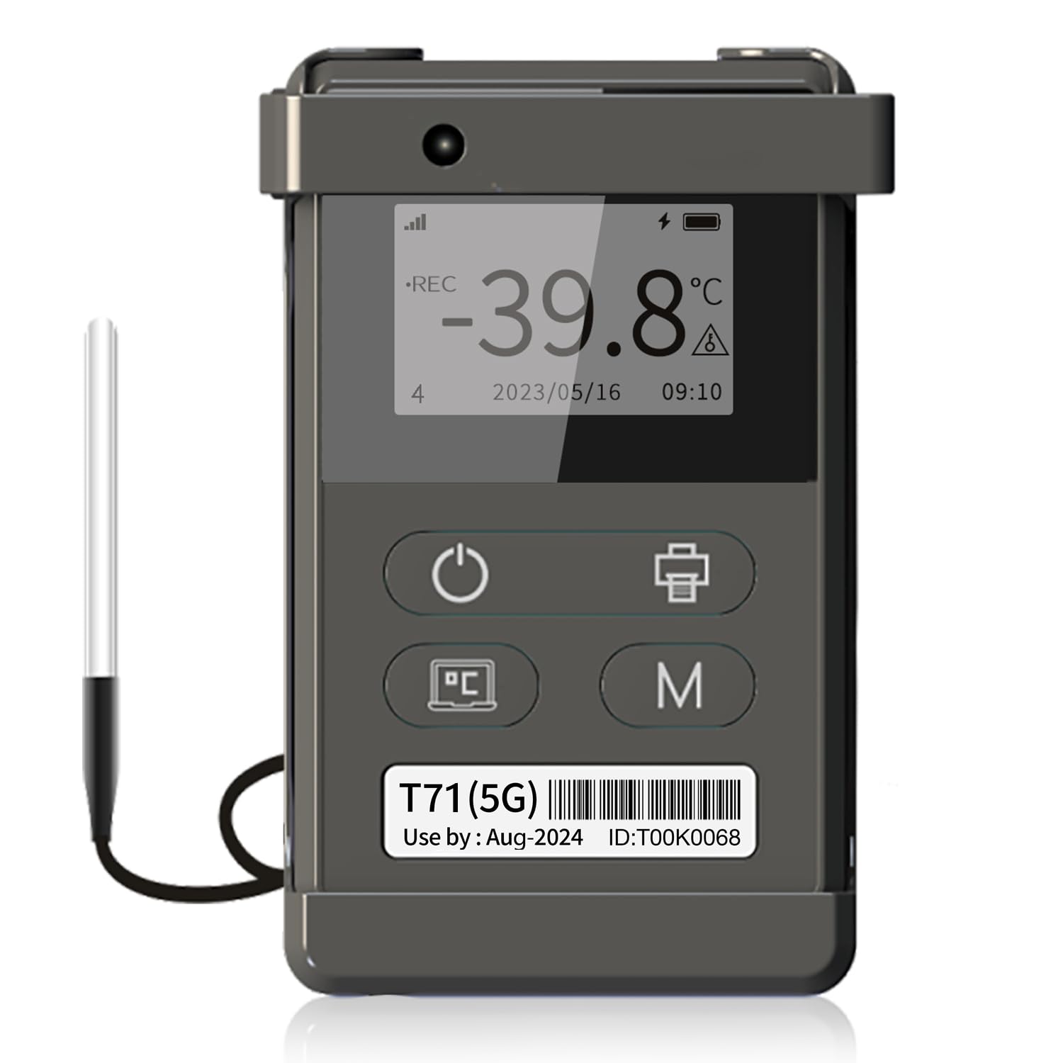 Frigga T71 4G/5G Reusable Real-Time Temperature Data Logger with External Sensor Remote Temperature Monitor Digital Refrigerator Thermometer Rechargeable 24/7 Monitoring & Instant Alerts