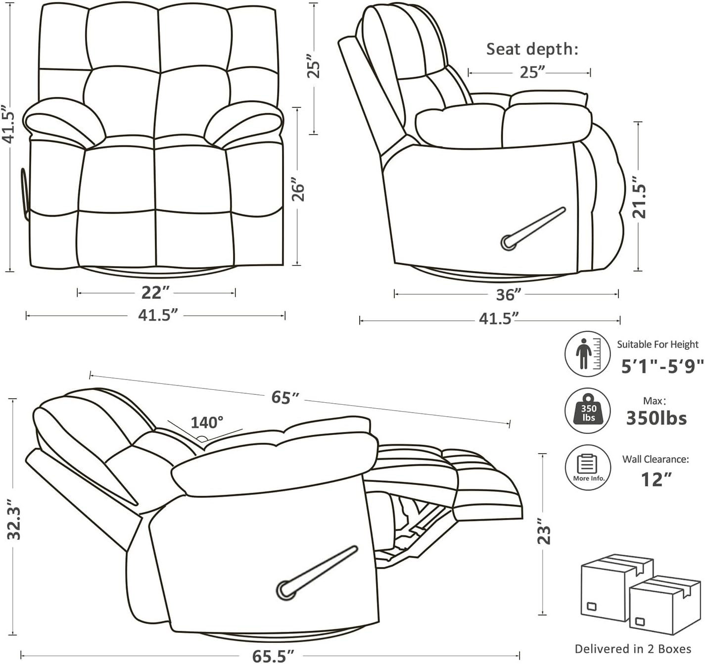 Oversized Recliner Chair, Overstuffed Swivel Rocker with Extra Wide Seat & Breathable Fabric for Living Room (Manual, White)