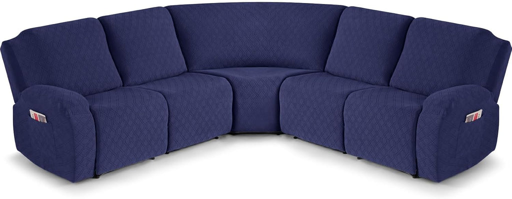 VANSOFY Extra Large Reclining Sectional Couch Covers, Washable 5-Piece Sofa Covers for L Shape Sectional Sofa Corner Seater, Thick, Soft Sofa Slipcovers (5 Seat Recliner Cover, Navy Blue)