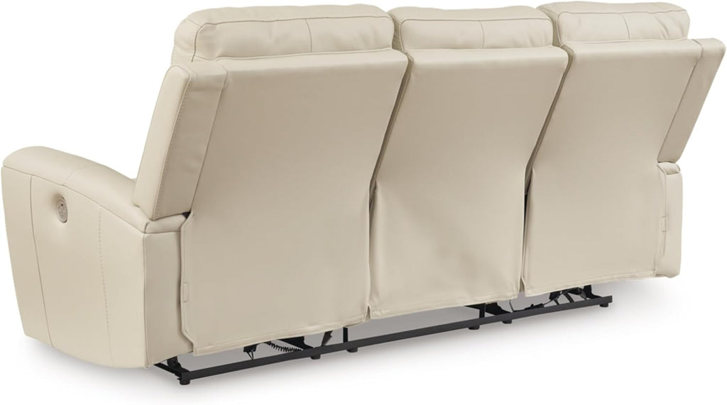 Signature Design by Ashley Dahlmoore Modern Leather Match Power Reclining Sofa with USB Ports, Beige