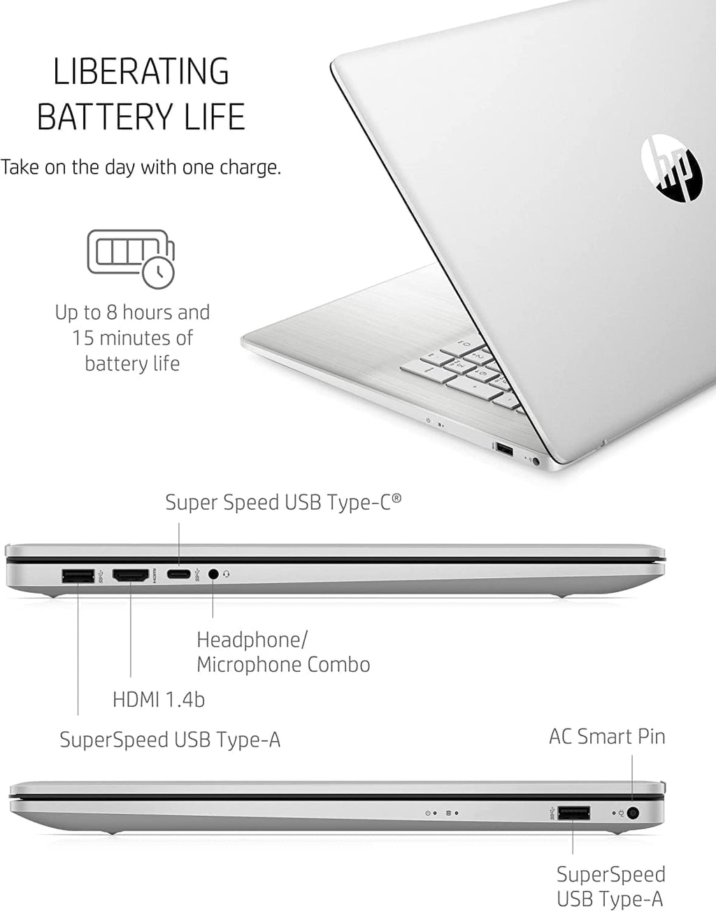 HP 17 Laptop (17.3' FHD Anti-glare, AMD 6-Core Ryzen 5 5500U, 16GB RAM, 512GB SSD, Narrow Bezel) Home & Business, Long Battery Life, Webcam, Wi-Fi, Numpad, Fast Charge, IST Hub, Win 11 Pro, Silver