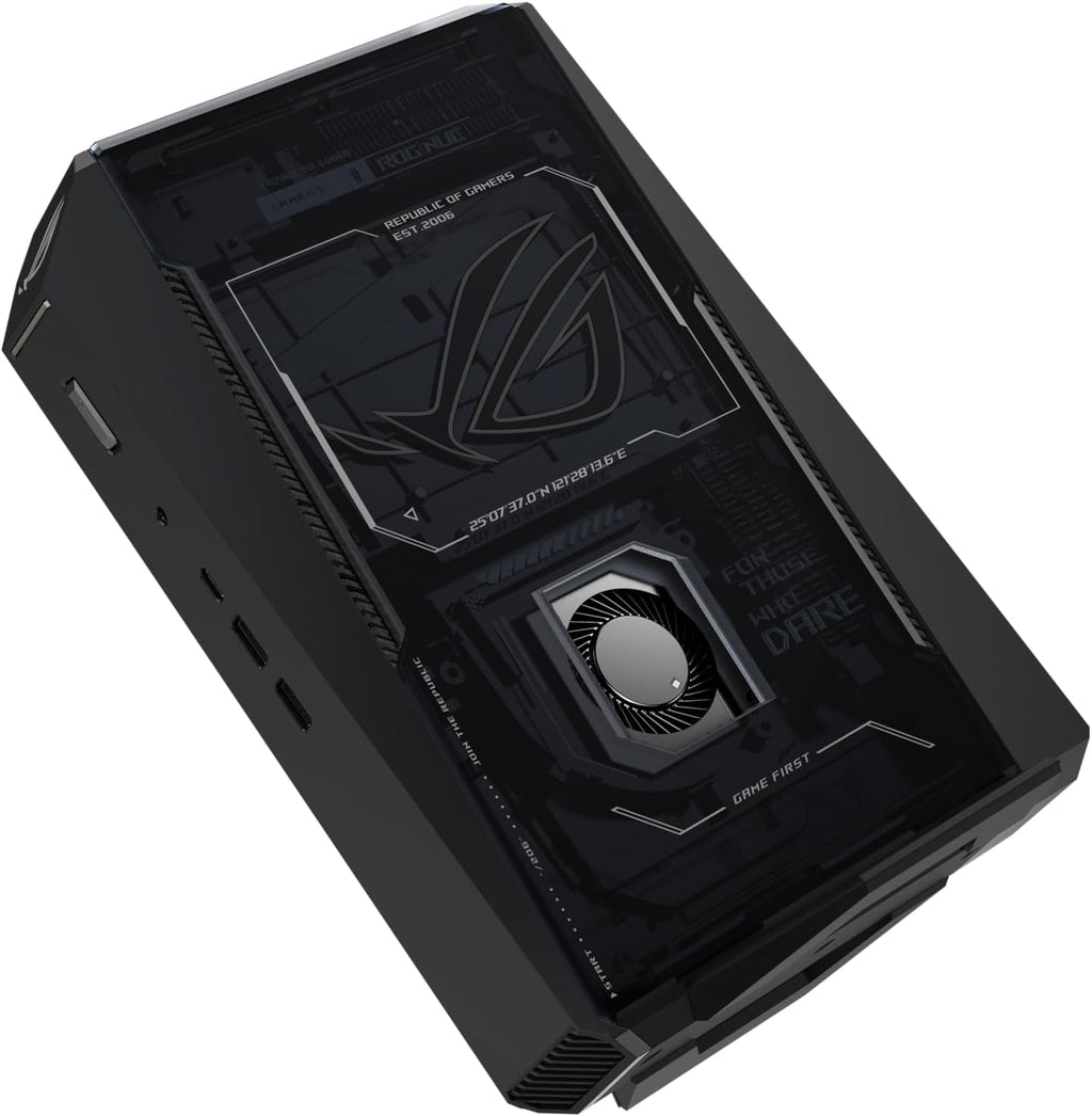 ROG NUC (2025) Gaming Mini PC with Intel® Core™ Ultra 9 (Series 2) ARL-HX CPU, NVIDIA® GeForce RTX™ 5080 Mobile GPU, 32GB DDR5 RAM, 2TB NVMe SSD, Thunderbolt™ 4, Triple-Fan Cooling, and ARGB Lighting