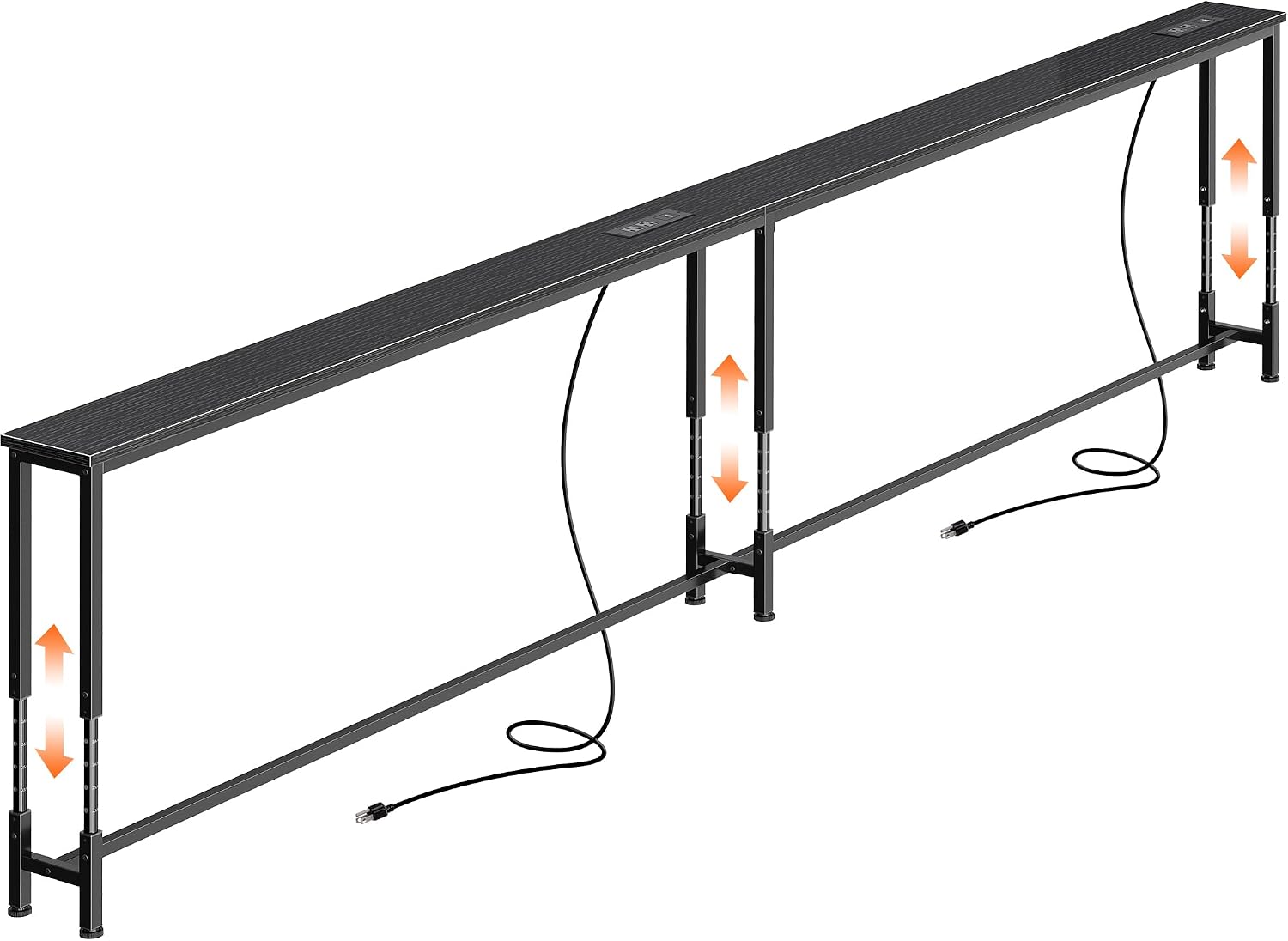 Huuger 110.2 Inch Sofa Table with Power Outlets, 23.9''-34.4'' Height Adjustable Range, Behind Couch Table with USB-C Ports, Sofa Tables Narrow Long, Skinny Console Table, for Small Spaces, Black
