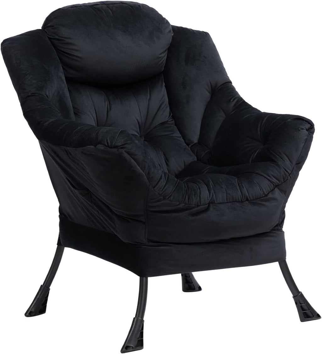 HollyHOME Lazy Chair with Armrest and Side Pocket, Comfy Accent Lounge Chair,Leisure Sofa Armchair for Living Room, Bedroom, Dorm, or Small Spaces, Oversized Reading Sofa Chair,Velvet Black