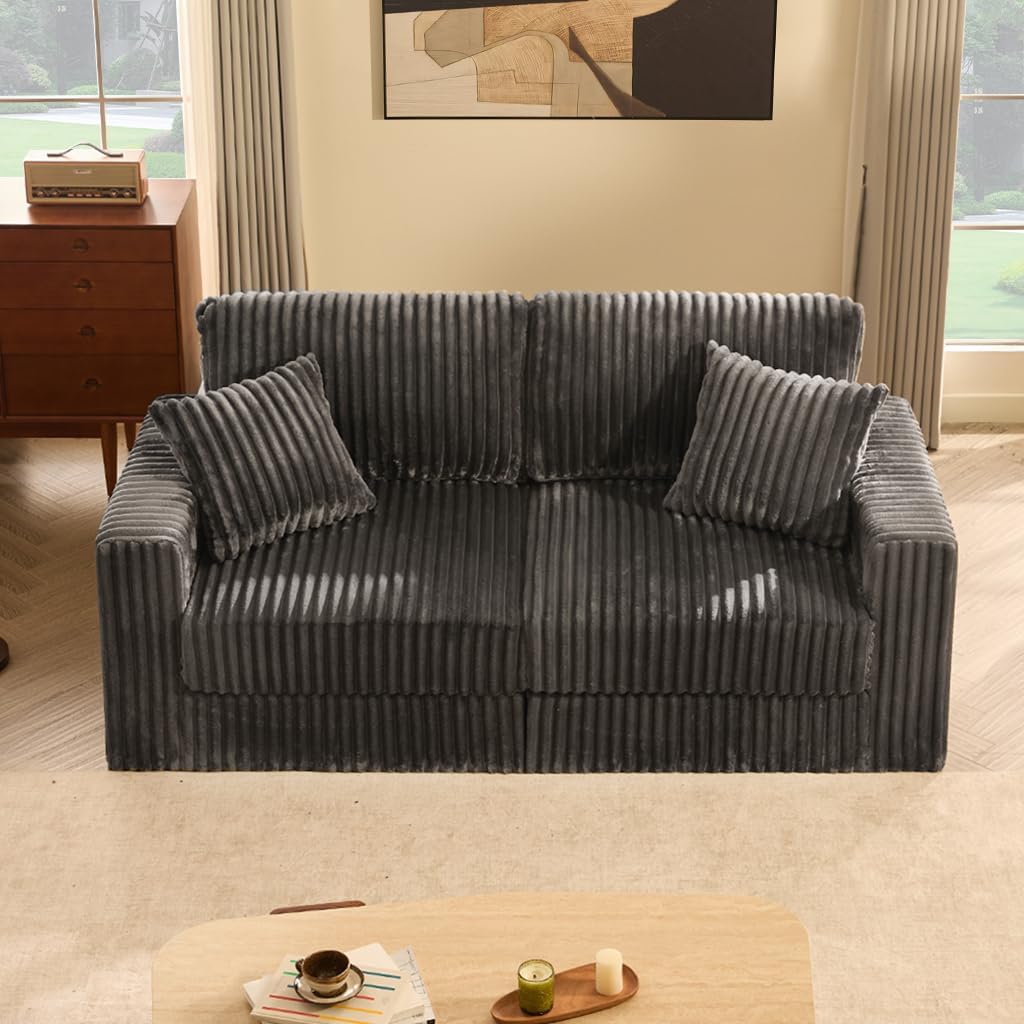 Cloud Couch Queen Sofa 80' 2-Seater Sofa(Not Boneless), Set of Modern Corduroy Loveseat with Deep Seats, High Backrest & Pocket Spring Cushions, Comfy Upholstered Couch for Living Room, Grey