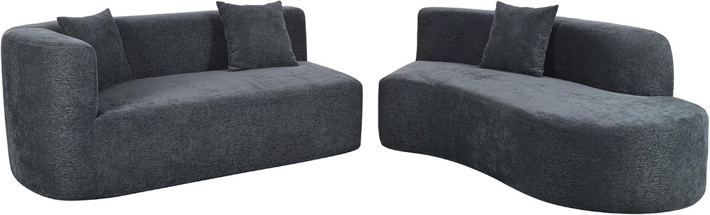 Merax Modern Minimalist Large 2-Piece Sectional Curved Chenille Sofa with 3 Pillows and High-Density Foam for Luxurious Comfort and Seamless, for Living Room, Bedroom, Grey