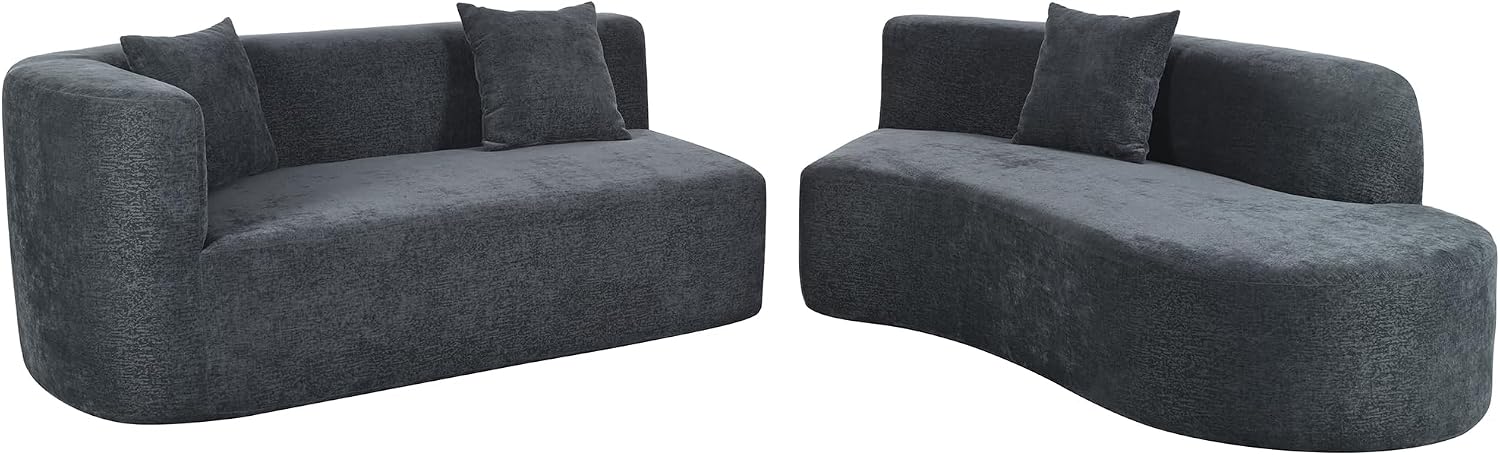 Merax Modern Minimalist Large 2-Piece Sectional Curved Chenille Sofa with 3 Pillows and High-Density Foam for Luxurious Comfort and Seamless, for Living Room, Bedroom, Grey