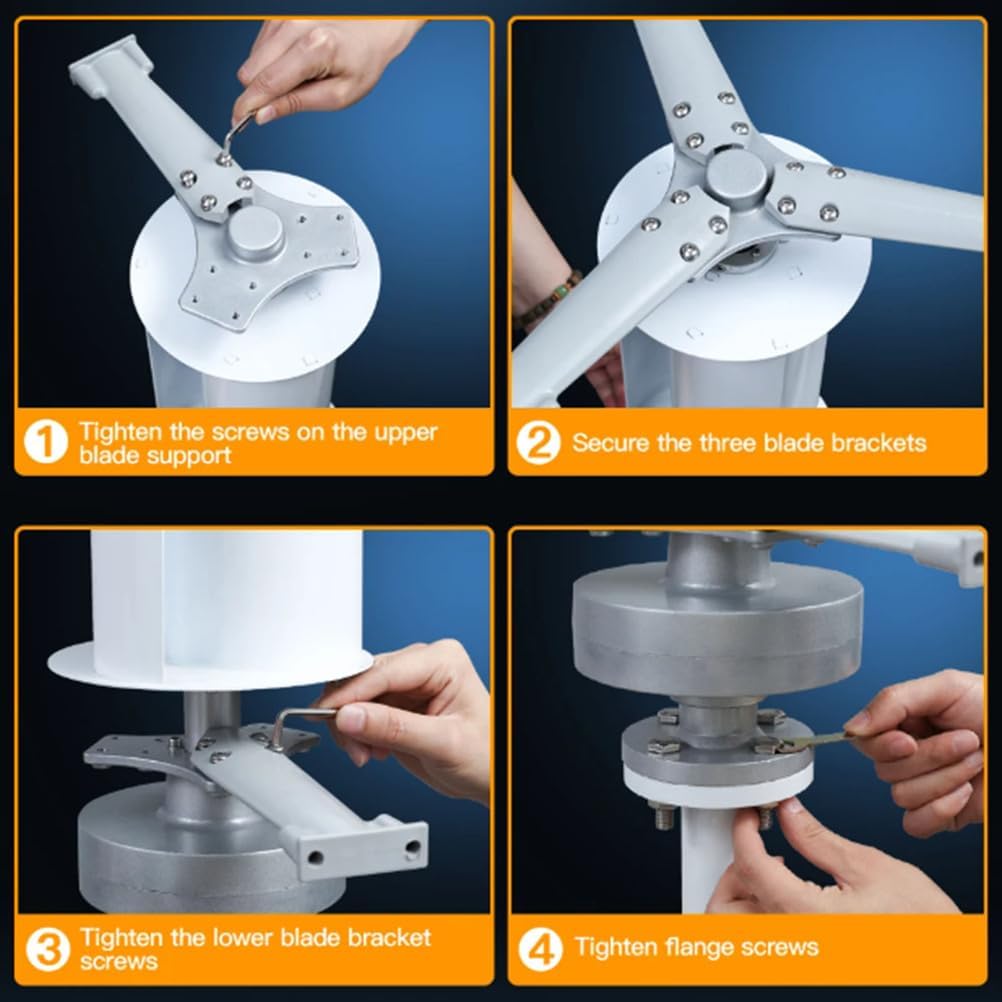 1000W Vertical Low Noise Wind Turbine Generator, 3 Blade Portable Permanent Magnet Generator 12V 24V 48V W/Controller for Home, Boats, Street Lighting(White)