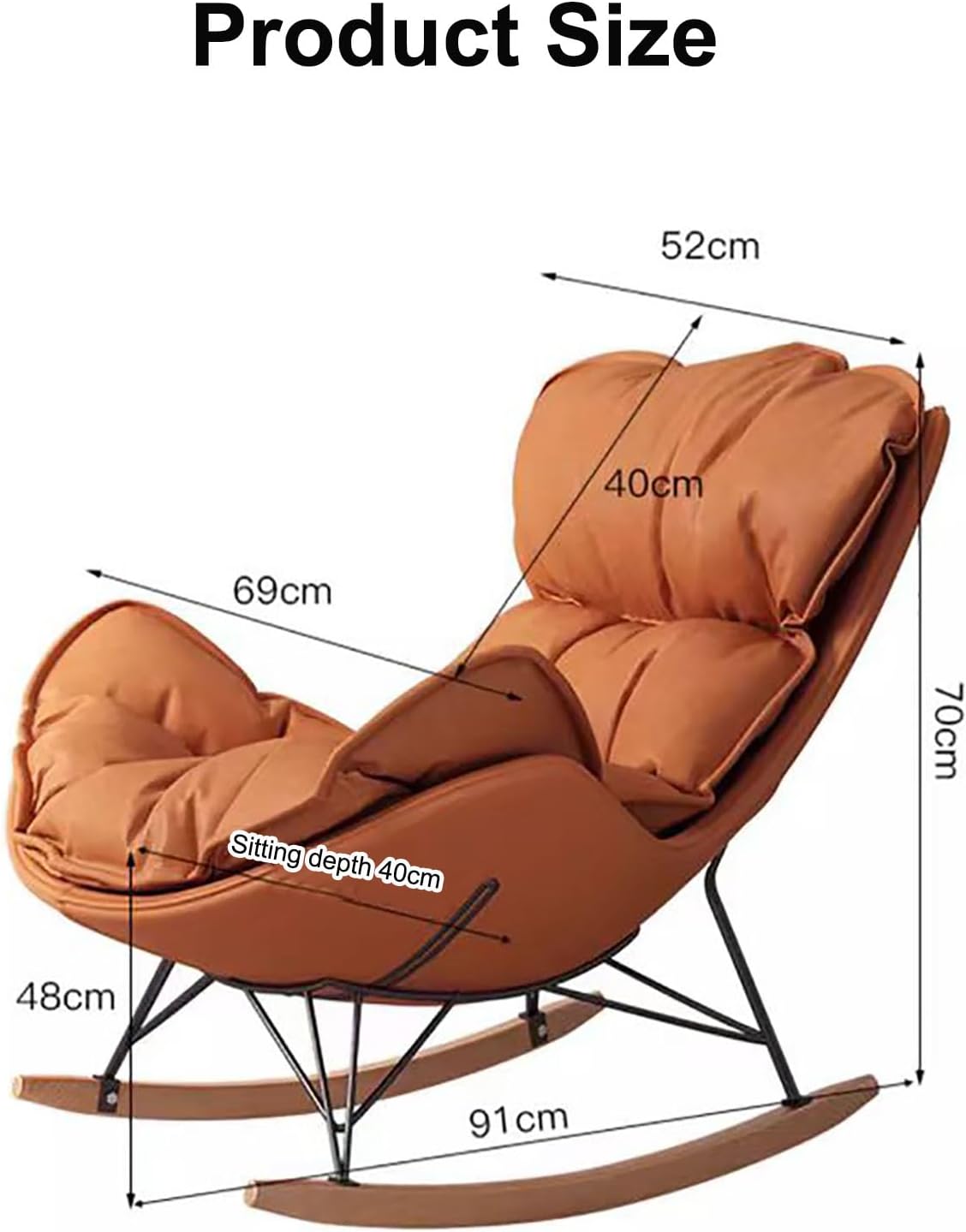 Rocking Boho Papasan Rocking Chair for Nursery Accent Chairs,High Back Tufted Design Rocking Chair,Upholstered Leather Padded Seat Glider Recliner,Solid Wood Base for Living Room/Bedroom Rocker Chair