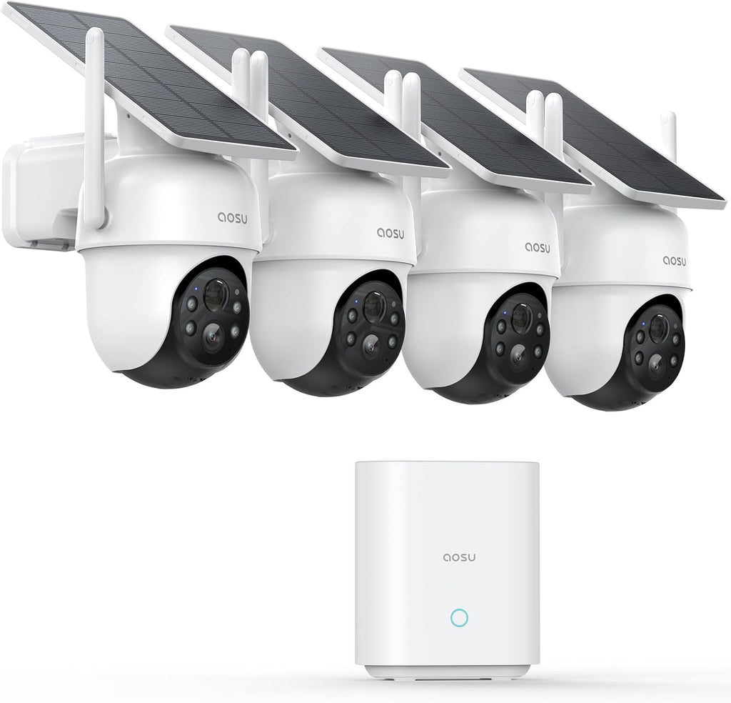 AOSU Home Security System DIY Kit, SolarCam D1 Classic 4 Kit + Doorbell Camera Wireless + 2K Indoor Camera