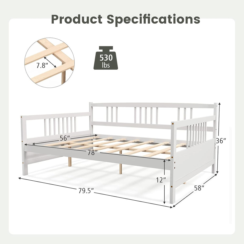 Giantex Full Size Daybed, Wooden Daybed Sofa Bed Frame with Wood Slat Support for Kids Teens, Multi-Functional Day Bed for Living Room Bedroom Guest Room, No Box Spring Needed, White
