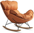Rocking Boho Papasan Rocking Chair for Nursery Accent Chairs,High Back Tufted Design Rocking Chair,Upholstered Leather Padded Seat Glider Recliner,Solid Wood Base for Living Room/Bedroom Rocker Chair