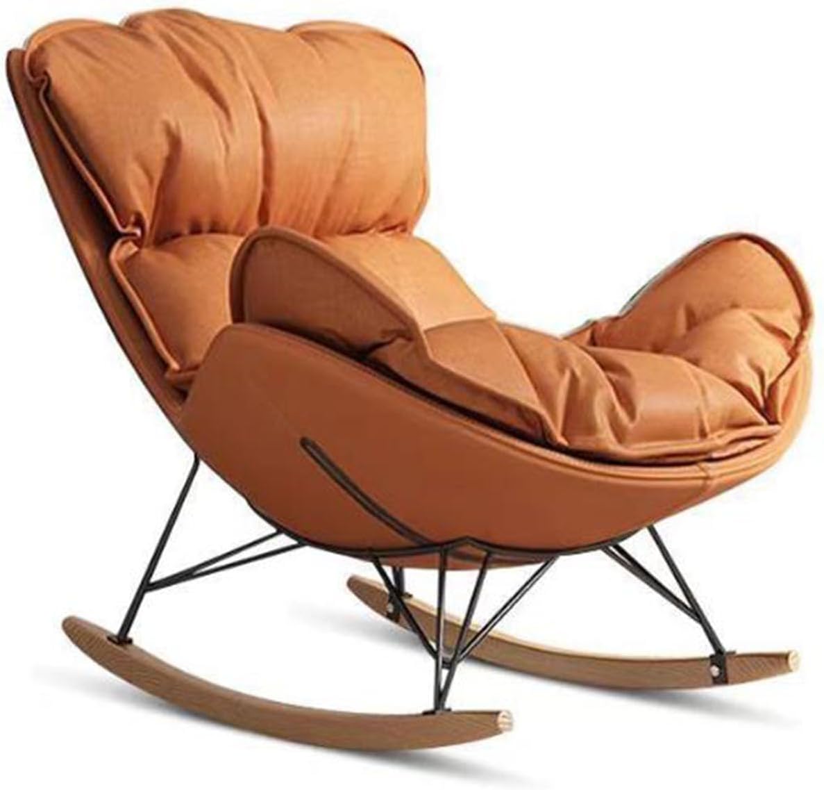 Rocking Boho Papasan Rocking Chair for Nursery Accent Chairs,High Back Tufted Design Rocking Chair,Upholstered Leather Padded Seat Glider Recliner,Solid Wood Base for Living Room/Bedroom Rocker Chair