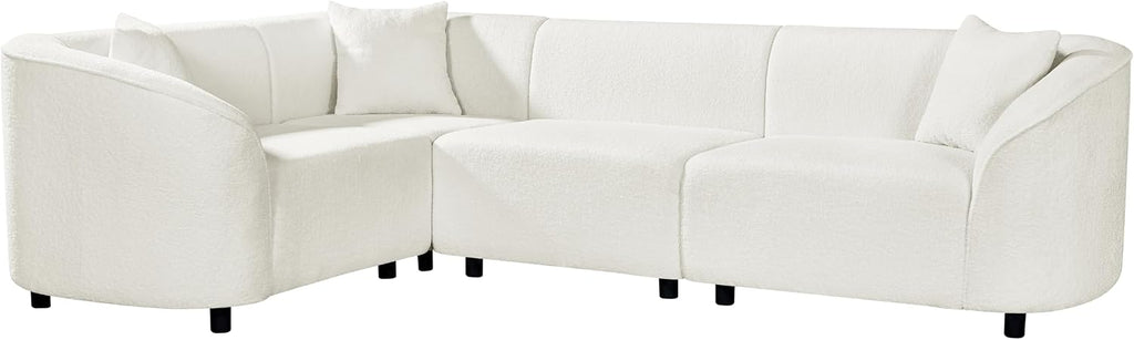 Merax 104' L-Shaped Curved Sofa, Comfy Upholstered Sectional Couch with Extra Deep Seats, Boucle Sofa for Living Room Apartment Office, Beige