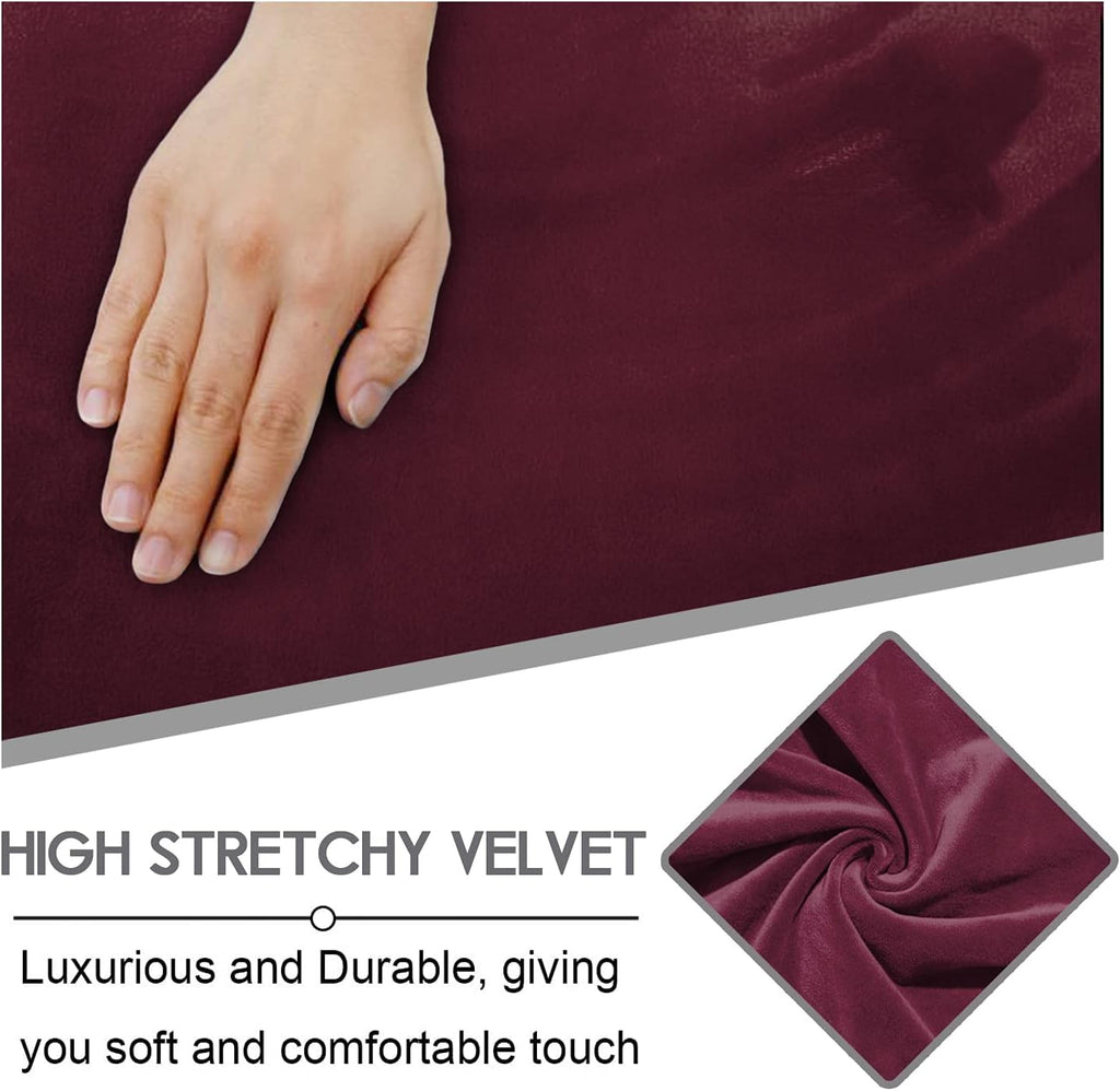 ULTICOR 7-Piece L Shape Sectional Recliner Sofa Covers, Velvet Stretch Reclining Couch Covers for Reclining L Shape Sofa, Thick, Soft, Washable (Burgundy - Wine, L Shape 5 Seat Recliner Cover)