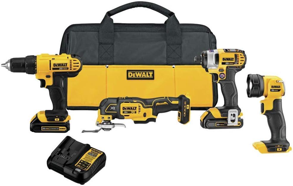 DEWALT 20V MAX* Cordless Drill Combo Kit, 4-Tool (DCK444C2) with DEWALT 20V MAX* XR Reciprocating Saw, Compact, Tool Only (DCS367B)