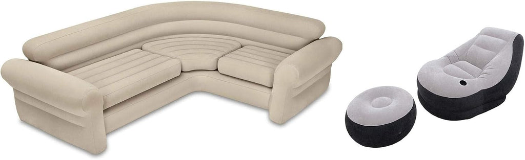 Intex Inflatable Corner Living Room Neutral Sectional Sofa & Lounge Chair Set