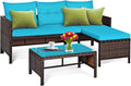 Tangkula Patio Corner Sofa Set 3 Piece, Outdoor Rattan Sofa Set, Includes Lounge Chaise, Loveseat & Coffee Table, Patio Garden Poolside Lawn Backyard Furniture