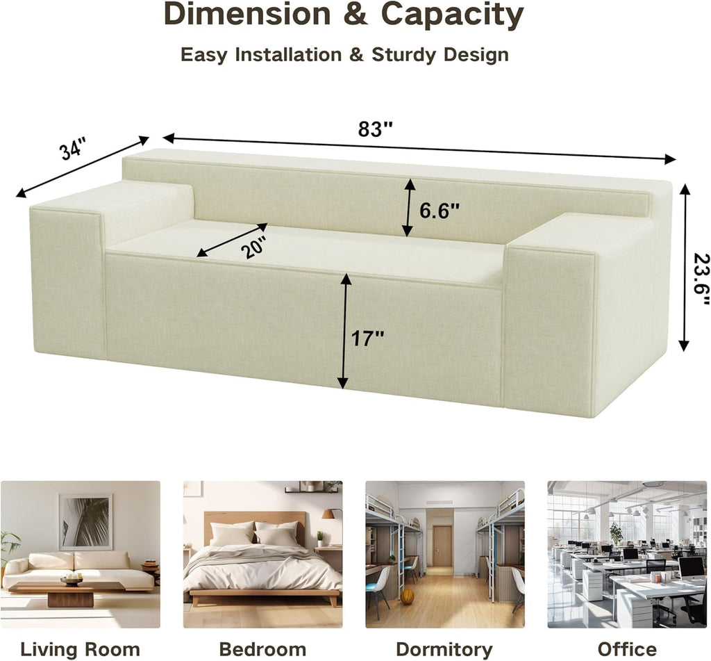 PurrJoys Modular Sectional Sofa, 3 Seater 105' Deep Seat Corduroy Lounge Sofa with Movable Cushions, Modular Couch for Small Spaces, Living Room, Bedroom, Apartment, Office - Beige