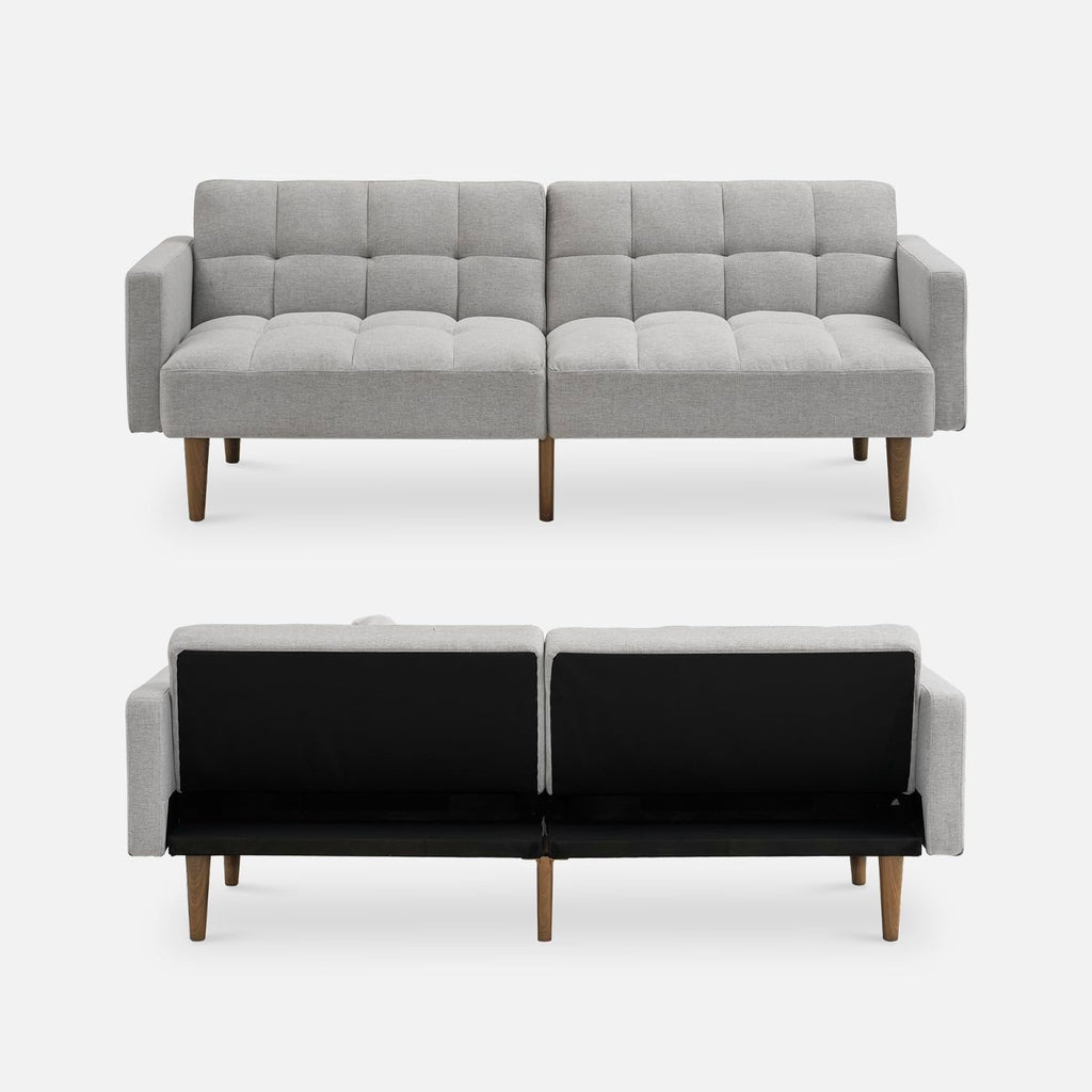 mopio Aaron 76.8' Couch, Small Futon Sofa Bed, Sleeper, Loveseat, Mid Century Modern Futon Couch, Sofa Cama, Couches for Living Room, Bedroom (Light Gray, Fabric)