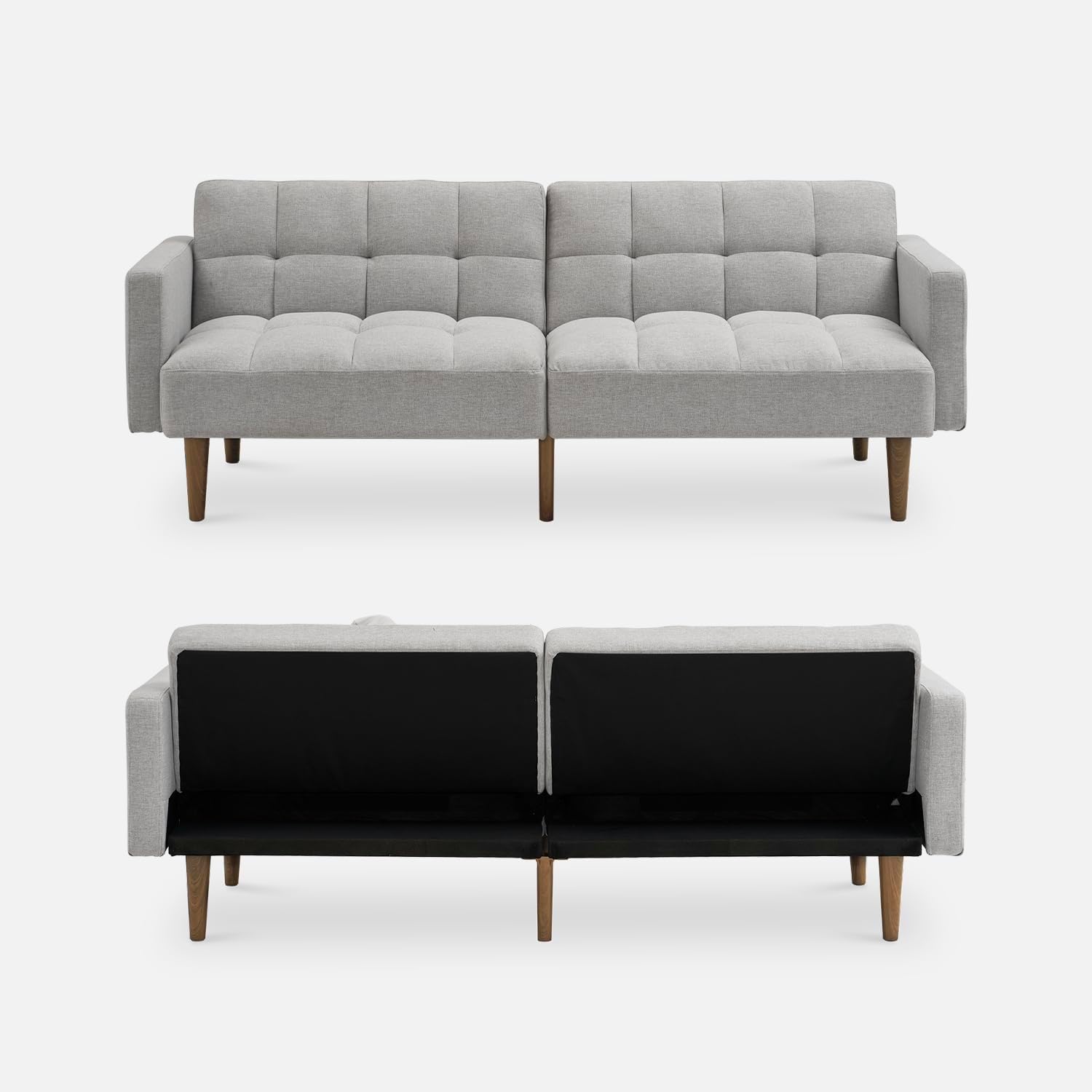 mopio Aaron 76.8' Couch, Small Futon Sofa Bed, Sleeper, Loveseat, Mid Century Modern Futon Couch, Sofa Cama, Couches for Living Room, Bedroom (Light Gray, Fabric)