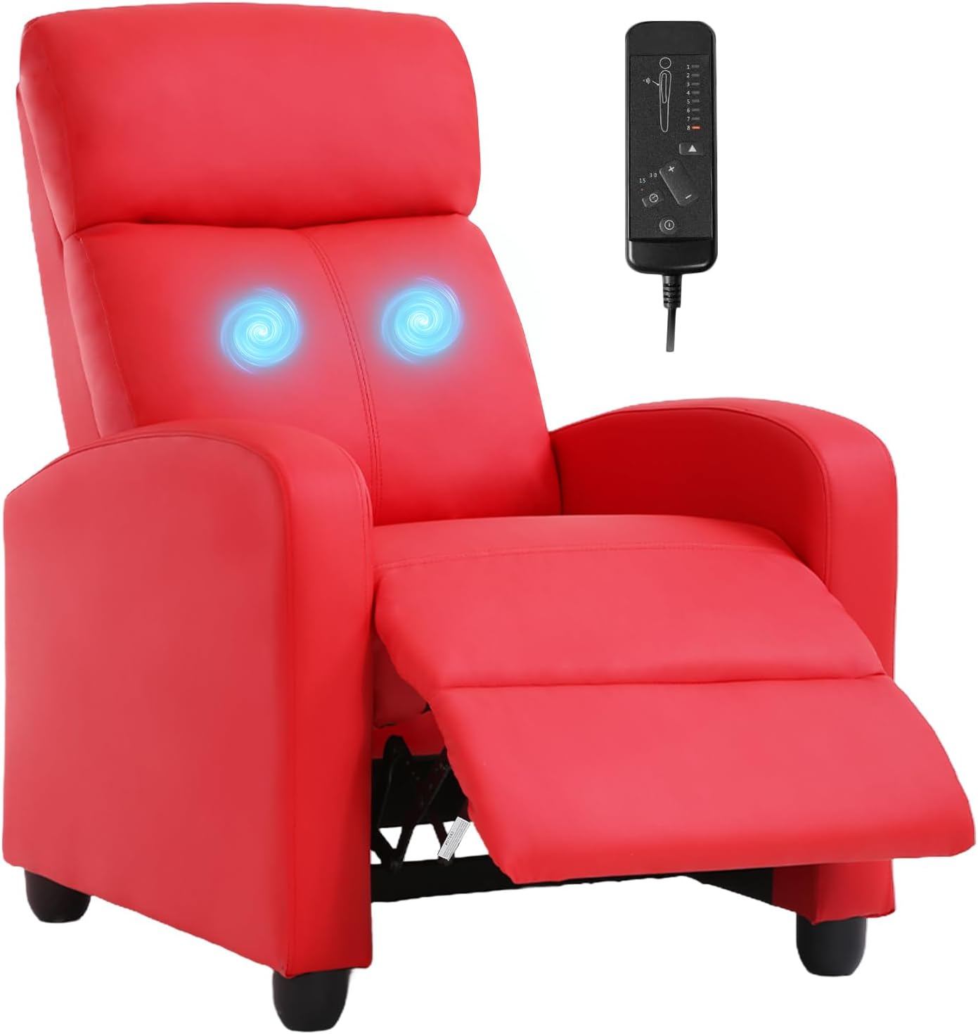 FDW Recliner Chair Massage Chair Reading Chair Reclining Sofa Home Theater Seating with Lumbar Support Massage and Padded Backrest for Living Room and Bedroom (Leather, Red)