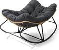 JOYBASE Outdoor Indoor Papasan Rocking Chair, Oversized Papasan Rocker with Cushion, Patio Wicker Comfy Egg Chair for Backyard Bedroom Living Room Lounge Reading (Dark Grey)