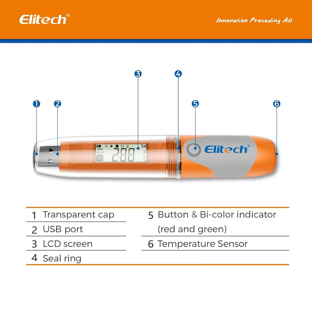 Elitech RC-51H USB Temperature Data Logger Reusable Digital Recorder Medical Refrigerator Thermometer Programmable Monitor 32000 Points High Accuracy (10 Packs)
