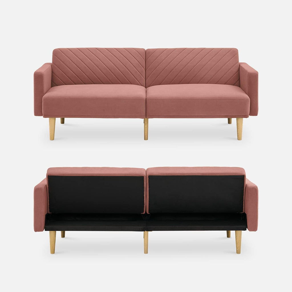 mopio 76.4' Futon Sofa Bed, Couch, Loveseat, Sleeper Sofa, Mid Century Modern Futon Couch, Sofa Cama, Couches for Living Room (Old Rosa Velvet)