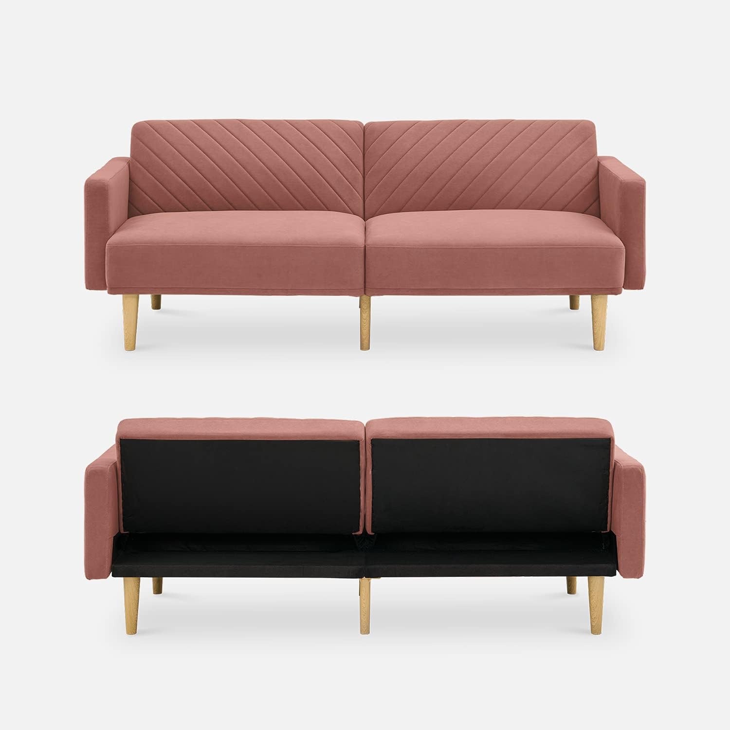 mopio 76.4' Futon Sofa Bed, Couch, Loveseat, Sleeper Sofa, Mid Century Modern Futon Couch, Sofa Cama, Couches for Living Room (Old Rosa Velvet)