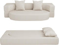 HENGJIANYI Folding Sofa Bed, Convertible Futon Sleeper Bed, 2-in-1 Foldable Floor Mattress, Breathable High-Density Foam Lazy Couch, Twin Size Comfy Lounge Chair with 2 Pillows, Beige