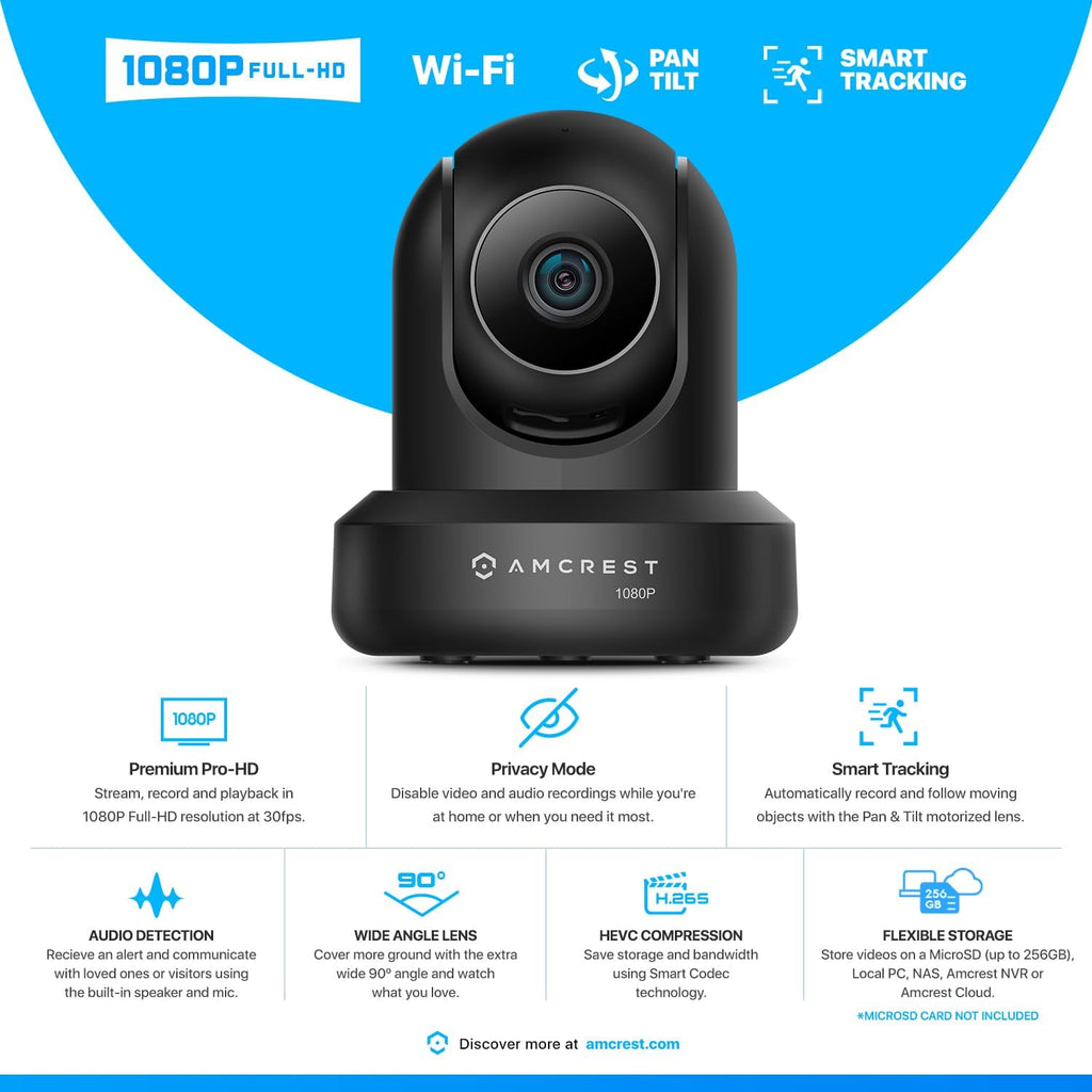 Amcrest 2-Pack 1080p WiFi Camera Indoor, 2MP Pan/Tilt Home Security Camera, Auto-Tracking, Motion & Audio Detection, Enhanced Browser Compatibility, H.265, Two-Way Talk 2PACK-IP2M-841B-V3 (Black)
