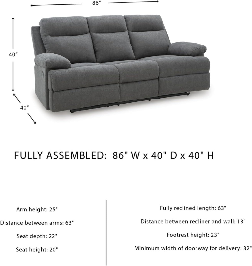 Signature Design by Ashley Yarrow Lane Classic Chenille Manual Pull Tab Reclining Sofa with Drop Down Table and USB Charging, Gray
