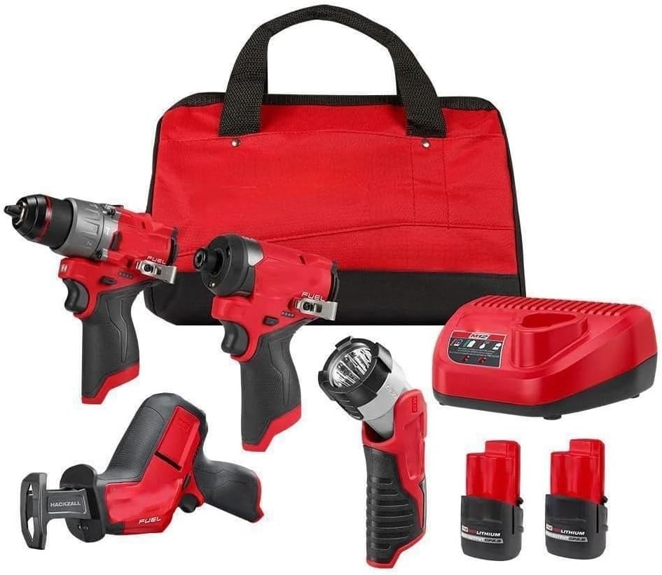 3497-24 for Milwaukee M12 FUEL 4-Tool Combo Kit 3404-20 1/2' Hammer Drill/Driver, 3453-20 1/4' Hex Impact Driver, 2520-20 Recip Saw, 49-24-0146 Work Light