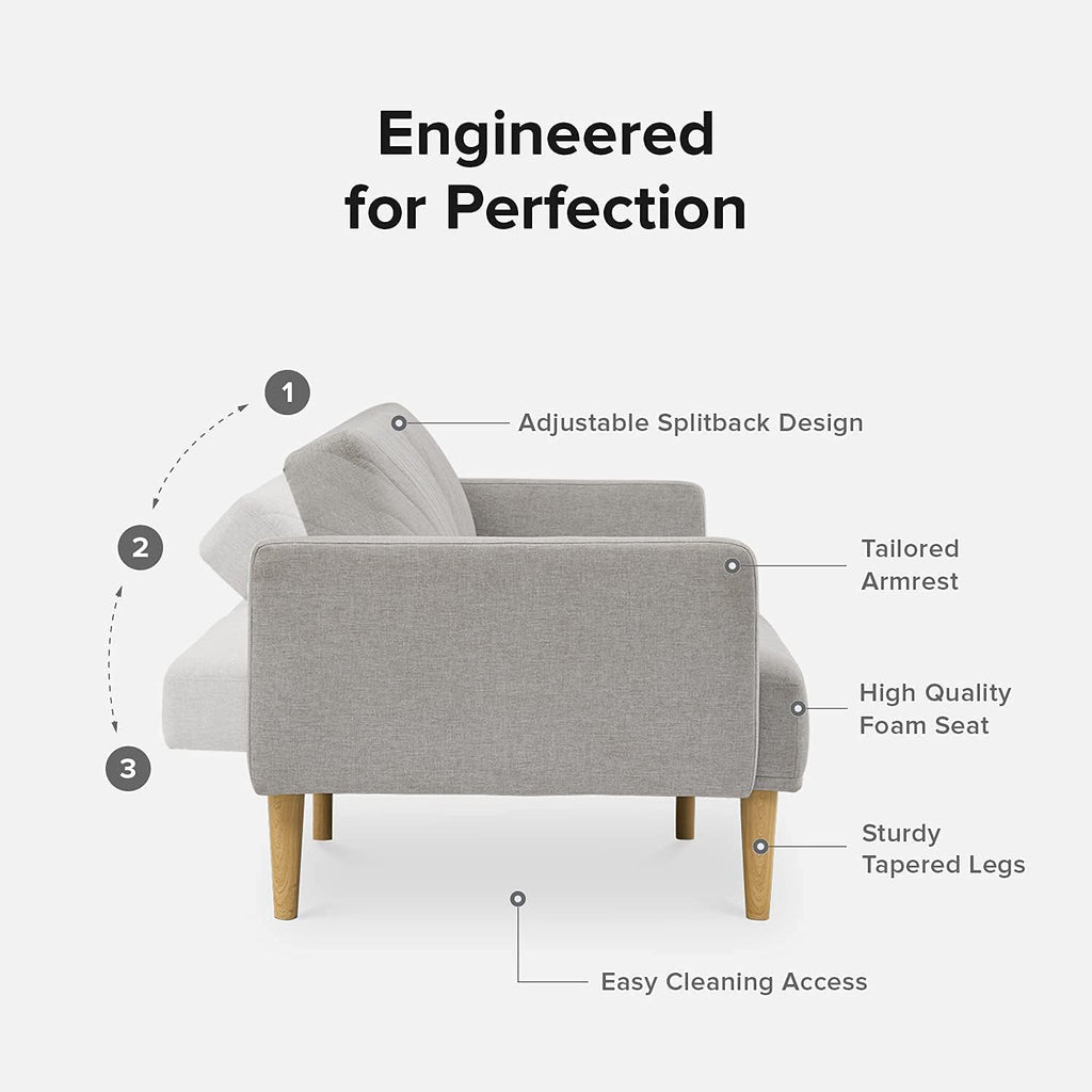 mopio 76.4' Futon Sofa Bed, Couch, Loveseat, Sleeper Sofa, Mid Century Modern Futon Couch, Sofa Cama, Couches for Living Room (Light Gray Fabric)