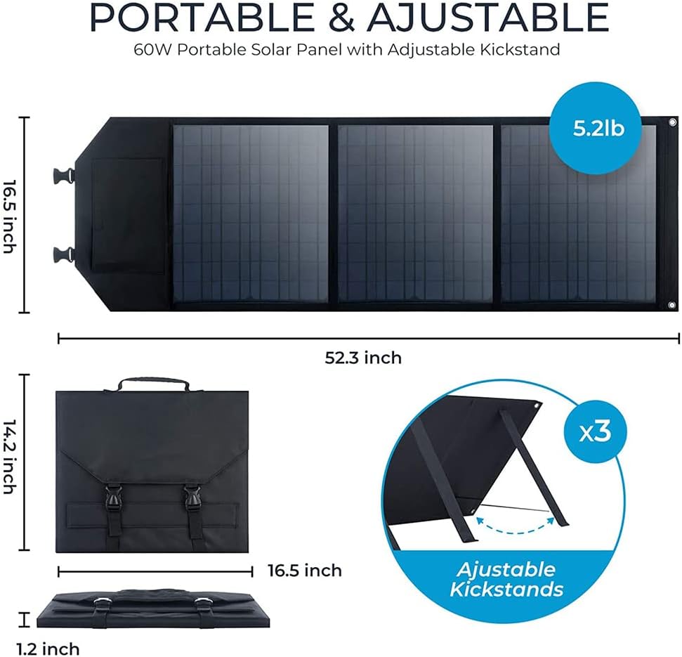 Solar Panel Kit,Solar Panels 60W Solar Panel 18V Monocrystalline Foldable Solar Charger Portable Generator for Outdoor Camping, Emergenc